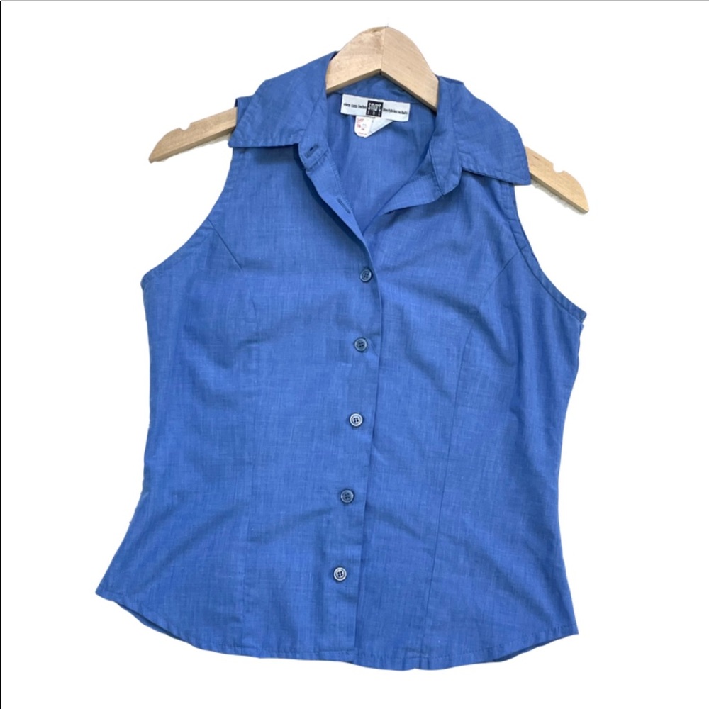 Smart Set Vintage Button Down Collared Sleeveless Blue Blouse Size S